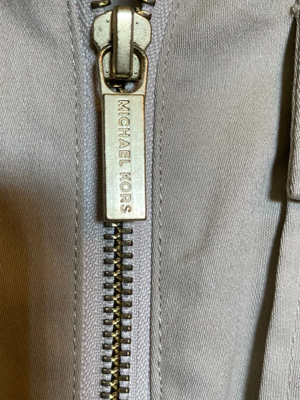 Michael Kors Cream Utility Midi Dress with Gold Hardware